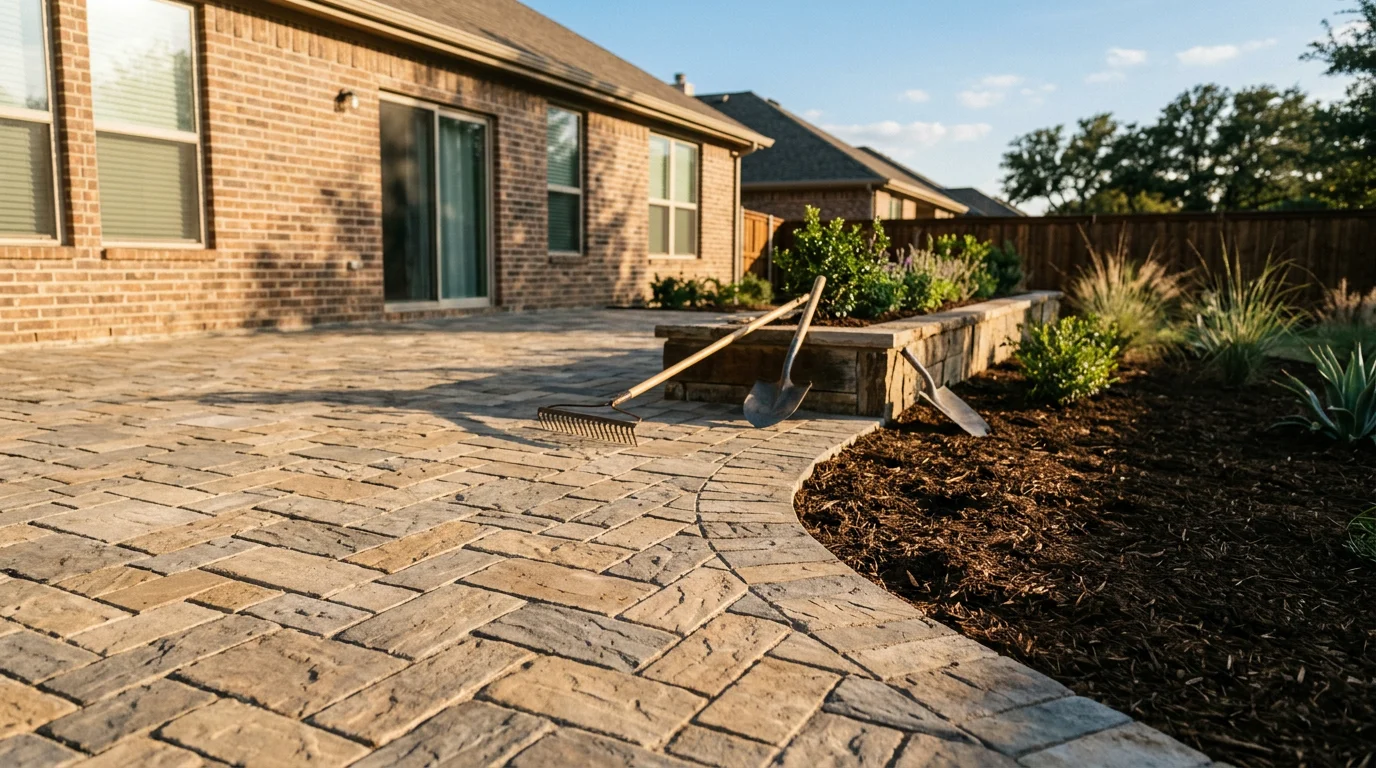 Landscaping and hardscape installation in Dallas residential yard